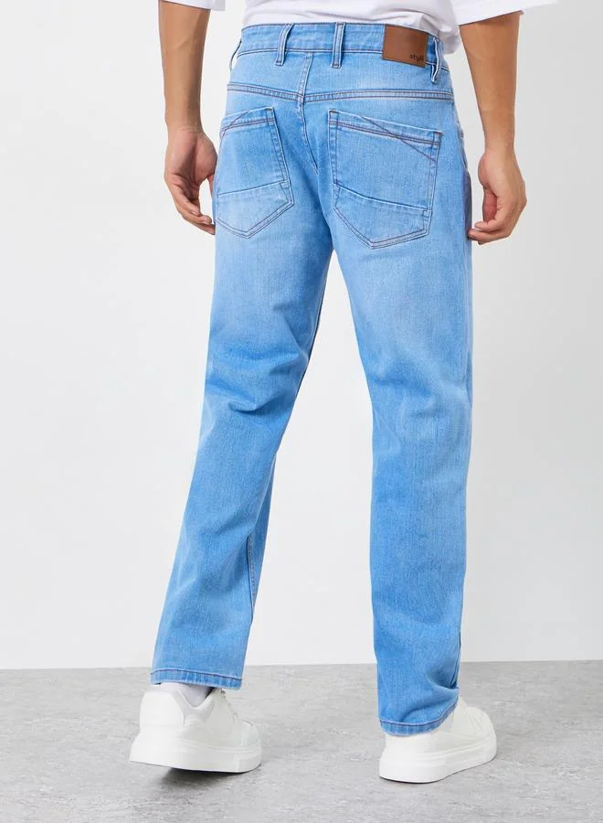 Styli  Men Light Blue Regular Fit Washed Jeans for Men | Best Price UAE